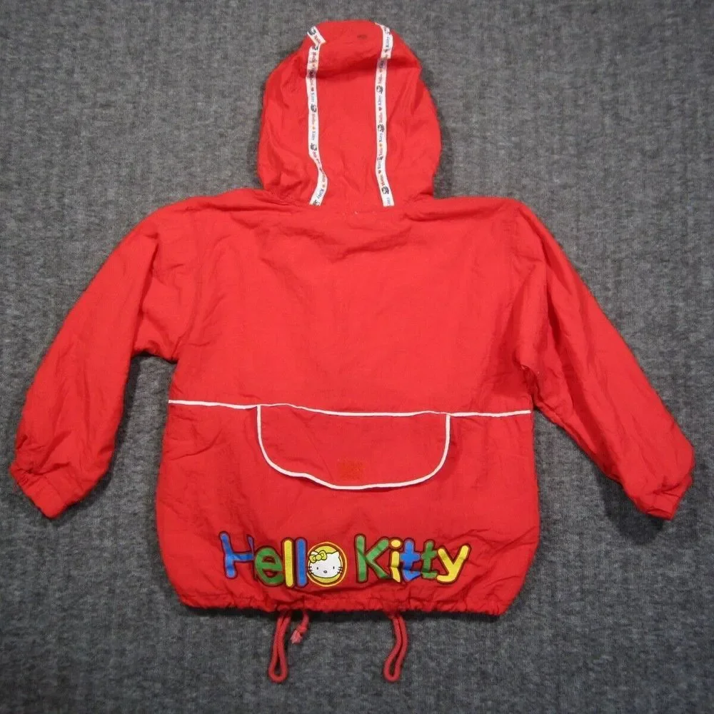 Hello Kitty Jacket Girls 14 Red Windbreaker Full Zip Convertible Backpack Hooded